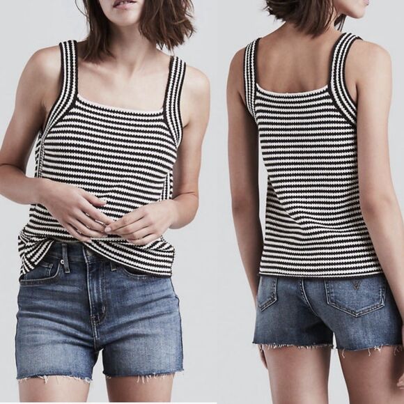 LEVI'S Dark Grey White Striped Crochet Knit Tank Top Womens Small - Picture 1 of 5